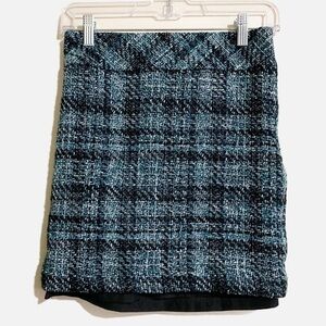 Loft Outlet Wool Midi Green Blue Plaid Pencil Skirt. Size 00P Petite.